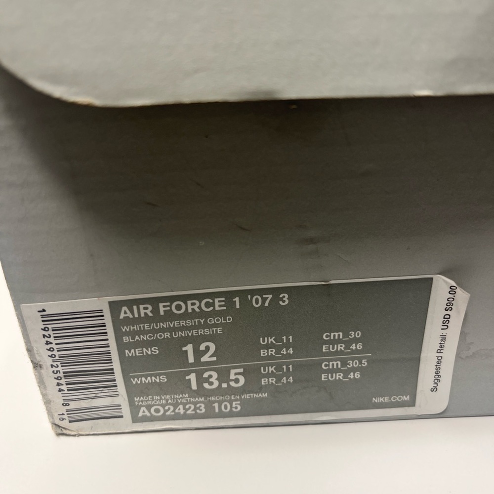 Nike Air Force 1 Low White University Gold Size 12 - Picture 8 of 13